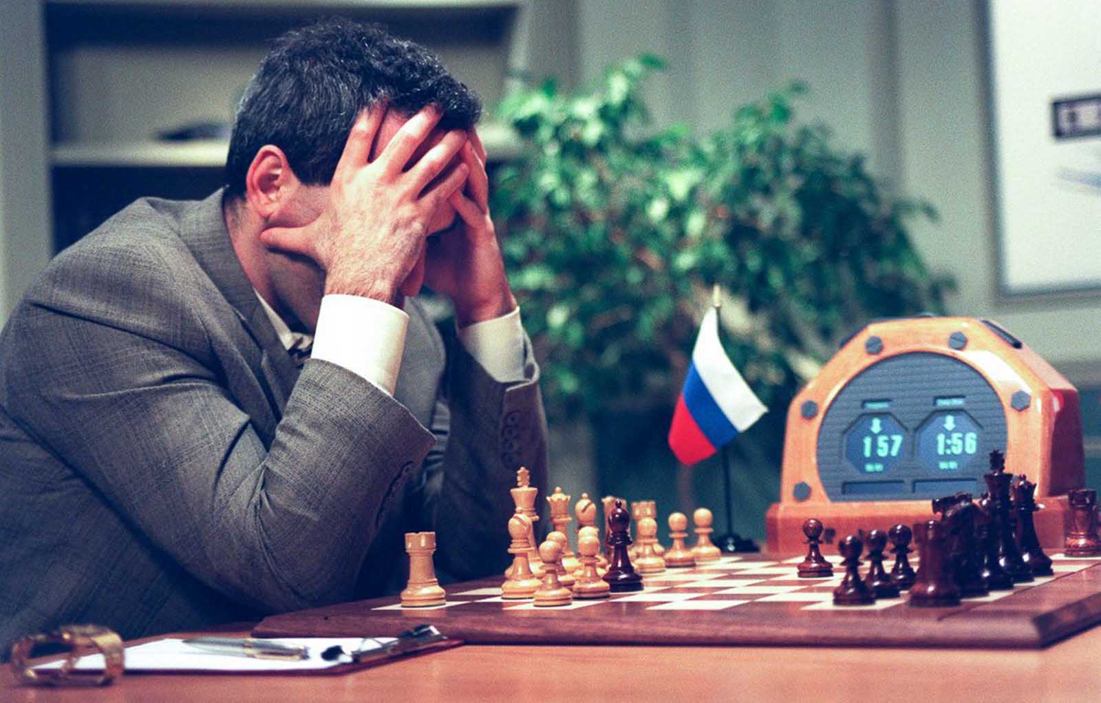 Kasparov struggling against Deep Blue